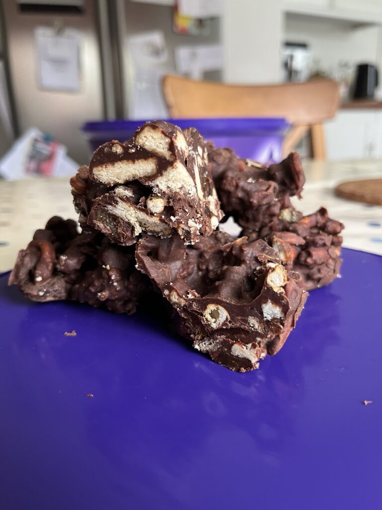 a few squares of rocky road with one stacked on top