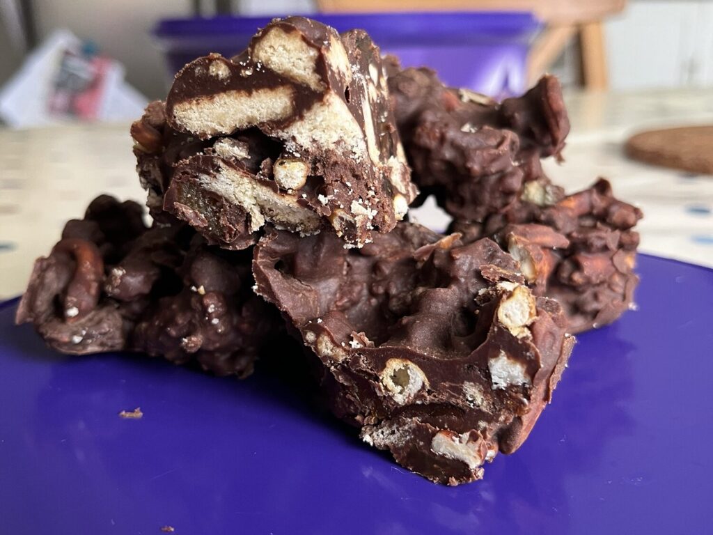 a few squares of rocky road with one stacked on top