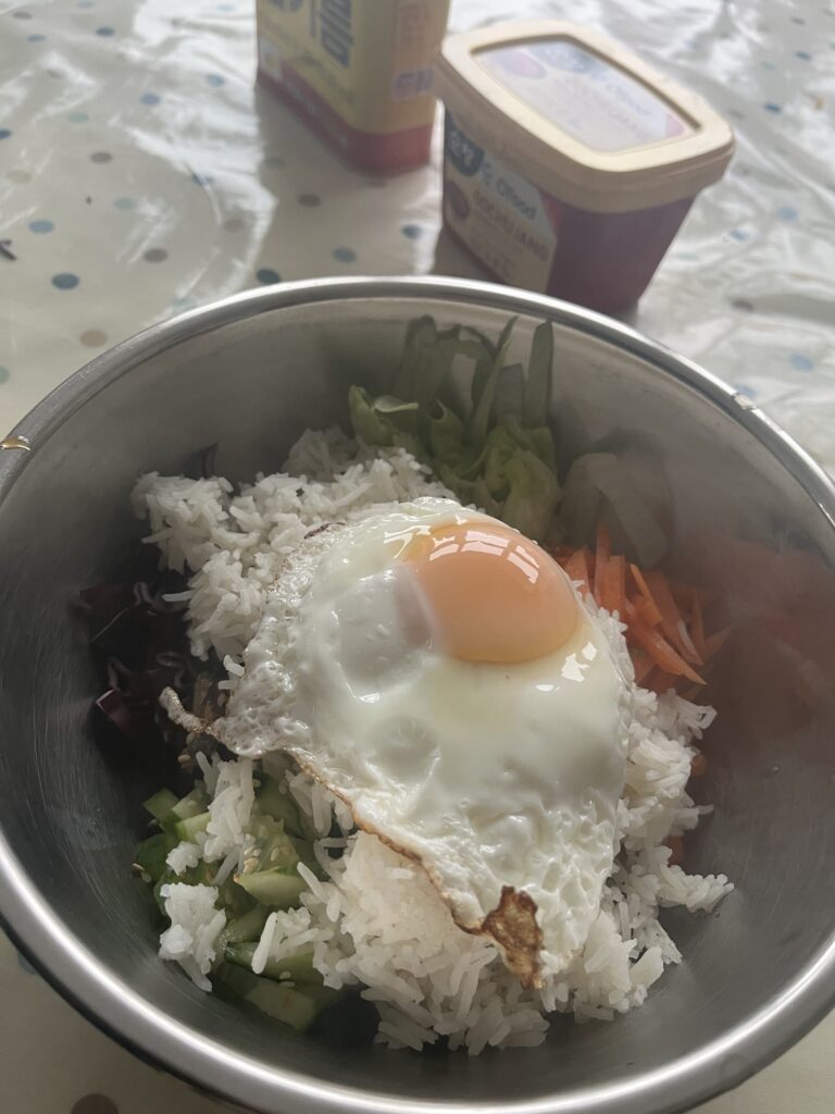 fried egg on bibimbap